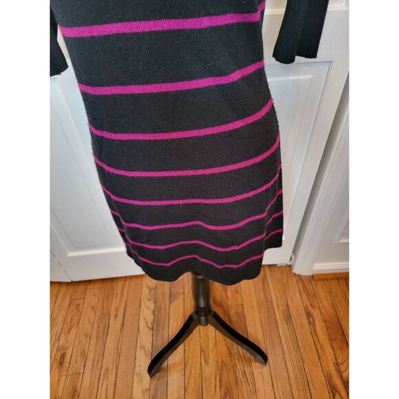 Y2K Black/Fuchsia Pink Striped Mini Fitted Sweater Dress Buttons L 2000s Preppy - Picture 4 of 8